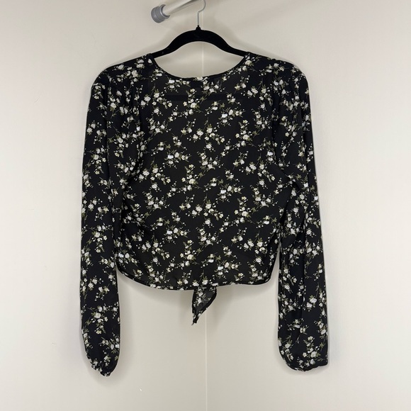Floral Black and Beige Chiffon Cover Up | Women's Cropped Kimono Light & Flowy - Picture 2 of 3